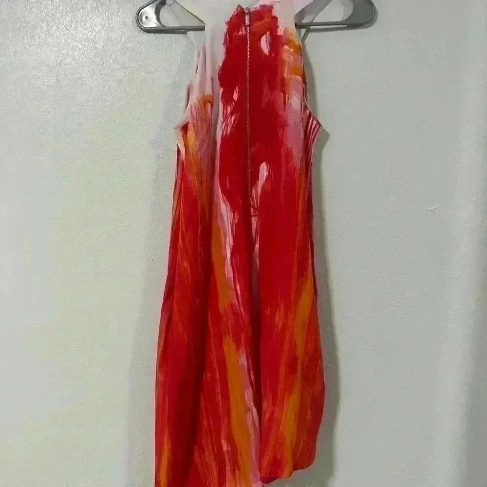 Rachel Roy Womens Abstract Print V Neck Sleeveless Asymmetrical Hem Dress Size S